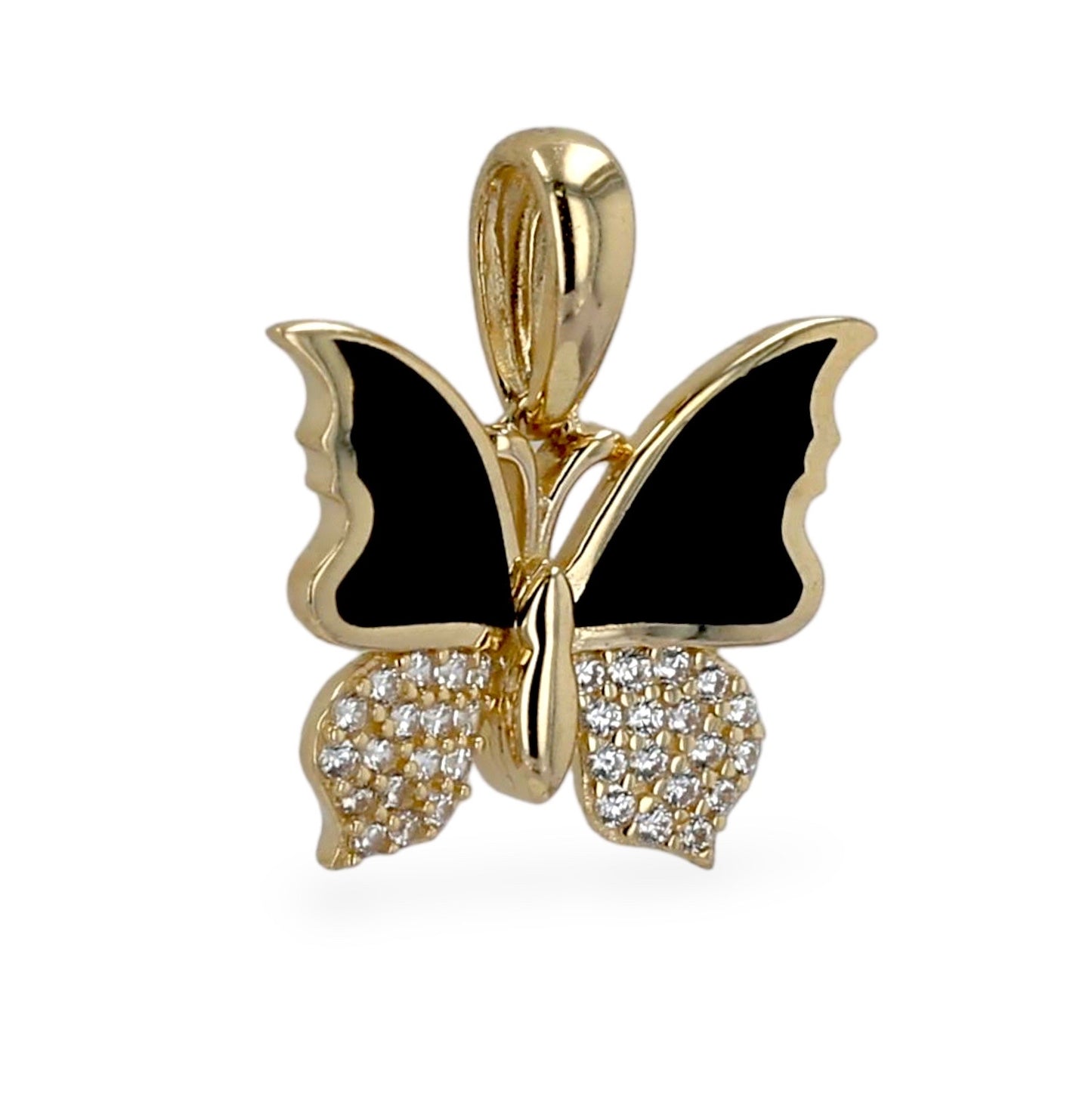 14K Yellow gold onyx butterfly pendant-226058