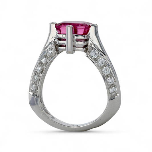 18k White gold Tourmaline and diamonds solitaire ring