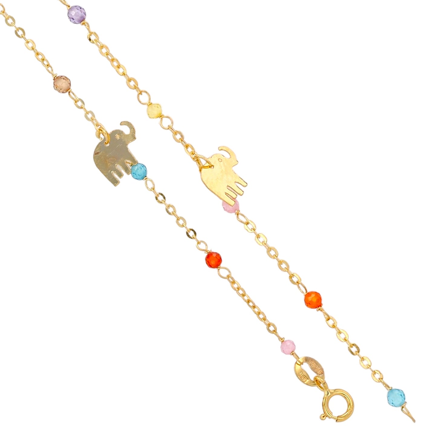 14K Yellow gold multicolor Anklet elephant charms-63848