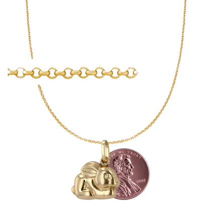 14K Yellow gold rollo chain with rabbit pendant-223127