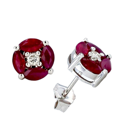 White 14k ruby and diamond clover earrings