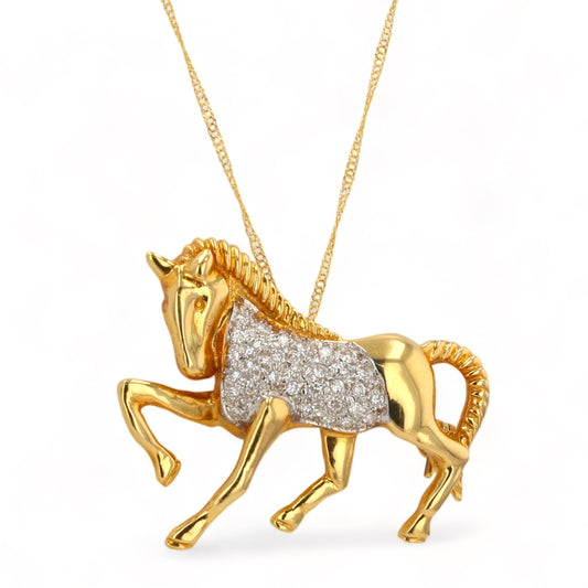 18K yellow gold solid vintage unicorn diamond pendant and pin Singapore chain-11385