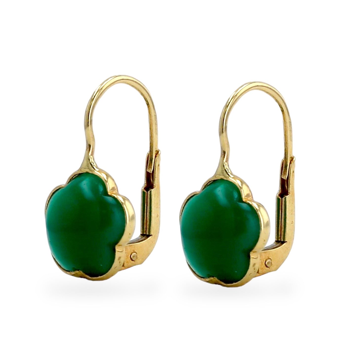 14K Yellow gold dangling jade clover earrings -226012