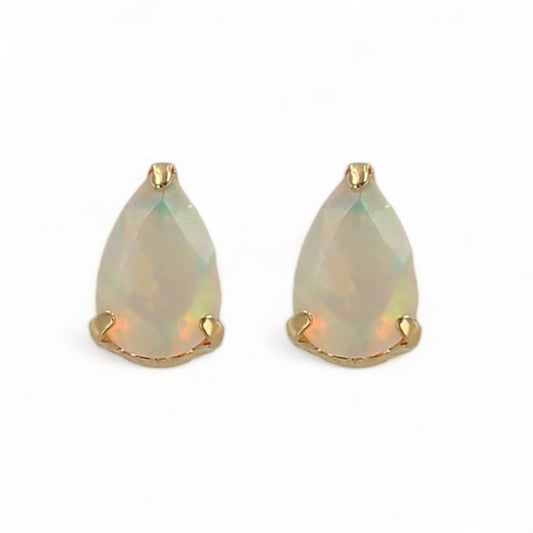 18K yellow gold faceted opal tear studs earrings-2010277