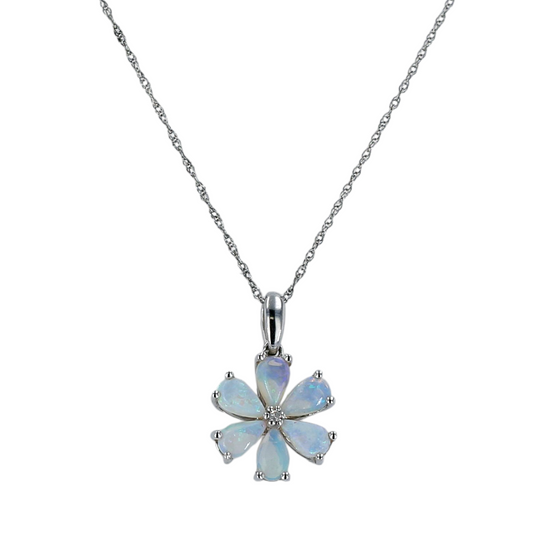 14K White gold Opal lily flowers necklace necklace-14142