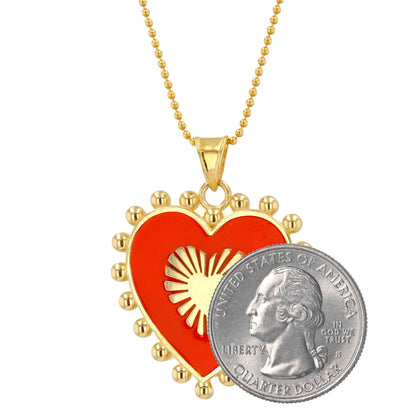 14K Yellow gold set military chain red heart enamel pendant-63838