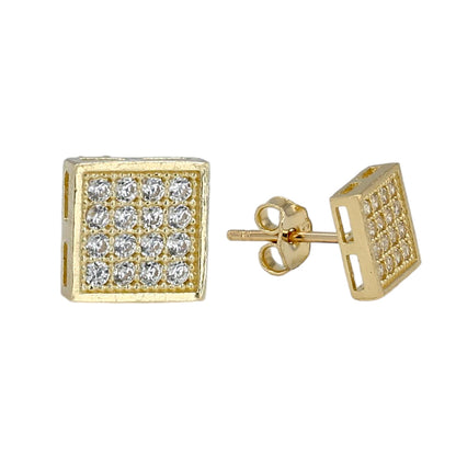 10k Yellow gold square stud earrings-3331