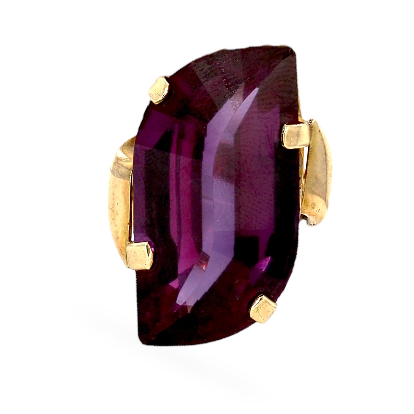 14K Yellow heavy solid gold S cut purple rare sapphire vintage ring