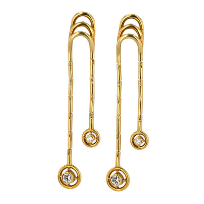 18K yellow gold two drop articulate diamonds dangling exotic earrings-4528