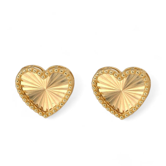 14K Yellow gold diamonds cut heart studs earrings-63839