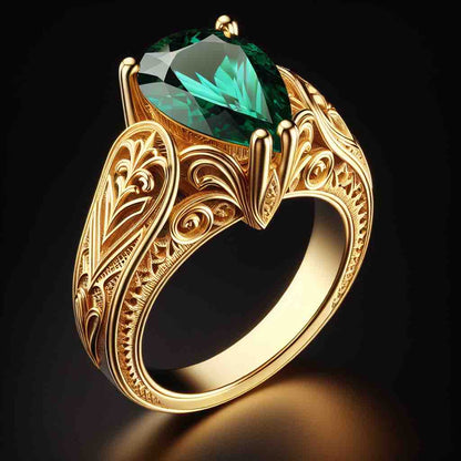 Pear emerald gold  rings