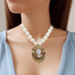 White Pearl necklace gold 14k cameo pendant.