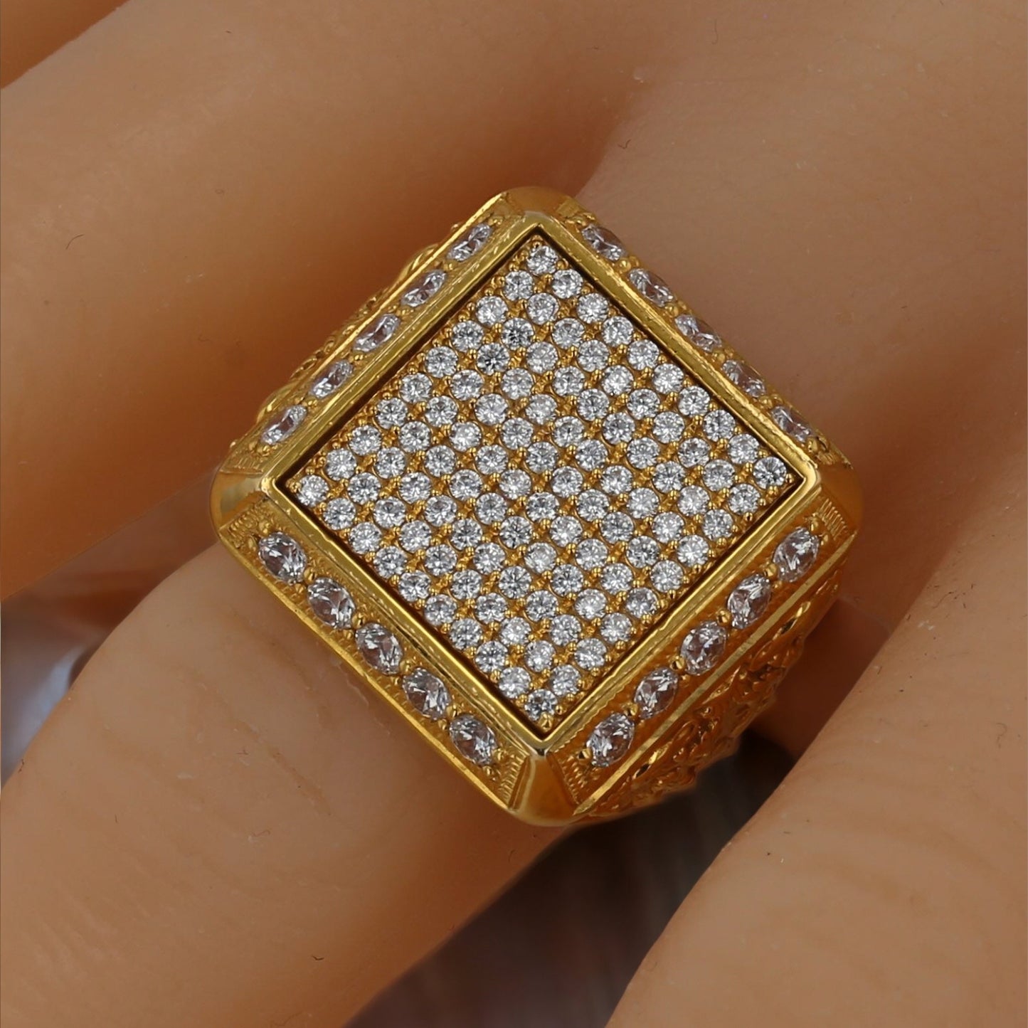 10K yellow gold square statement ring-221237