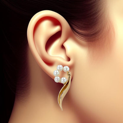 14K Yellow gold wave pearl vintage earrings