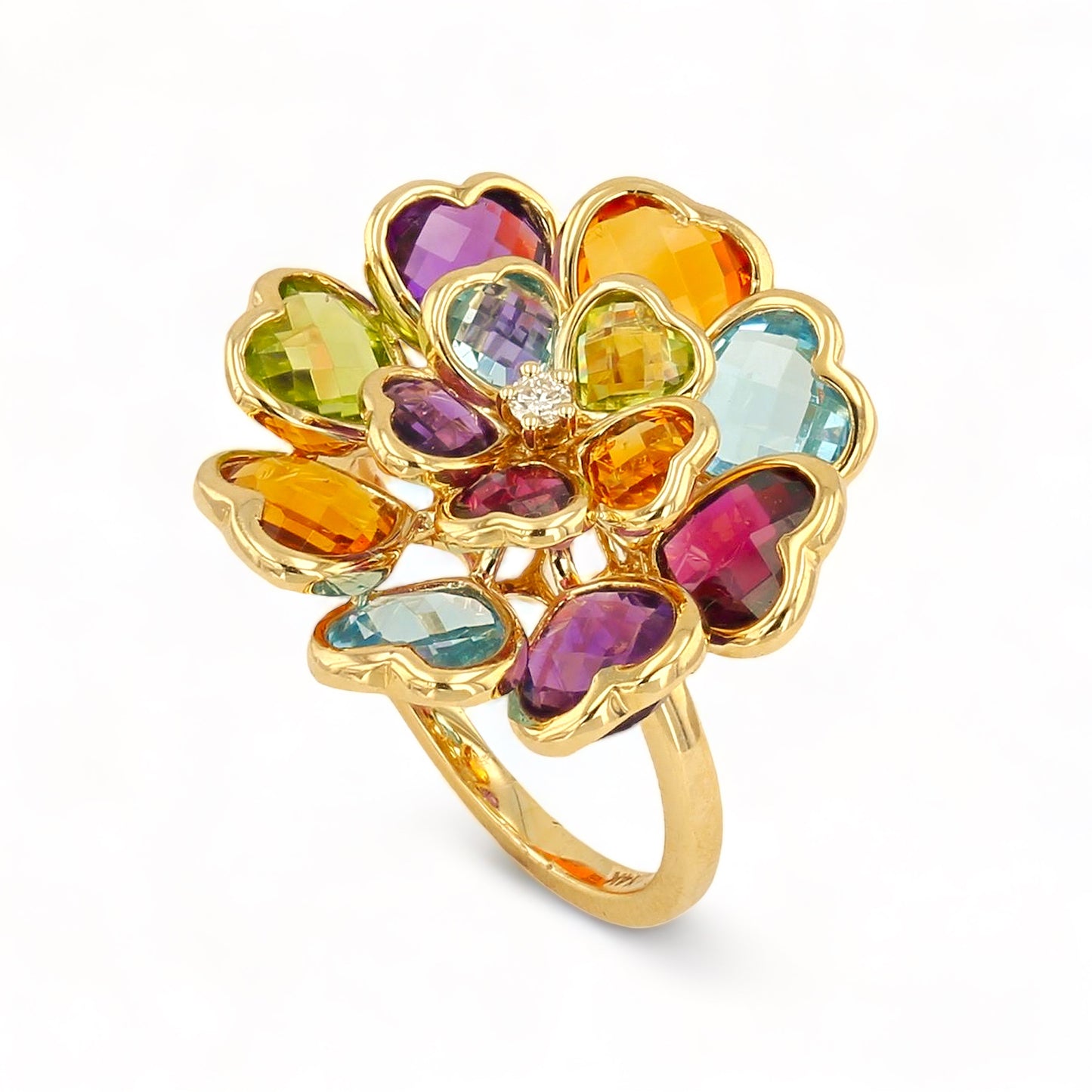 14K Yellow gold floral multi color gemstone EFFY brand ring-32001