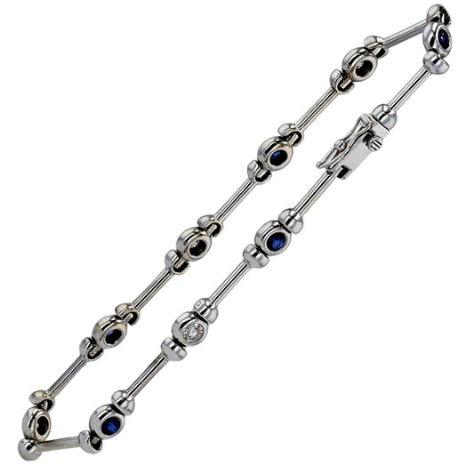 White 14k gold solid sapphire and diamonds lady bracelet