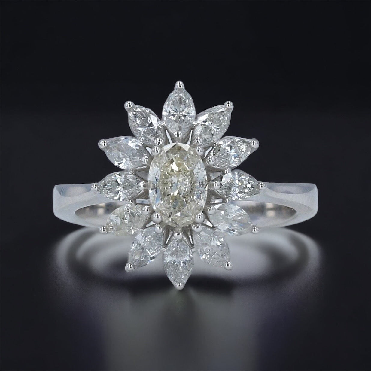 White 14k gold flower 1.58CT diamonds Ring