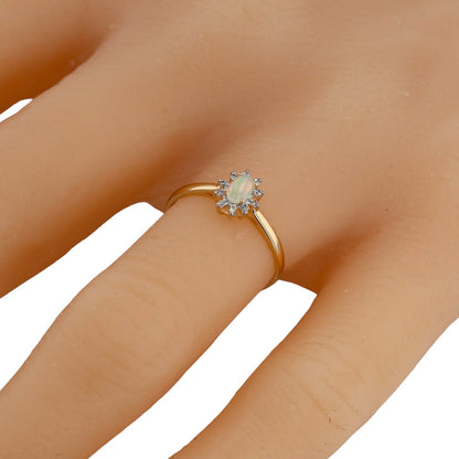 14K Yellow gold halo opal diamond solitary weeding ring-31691