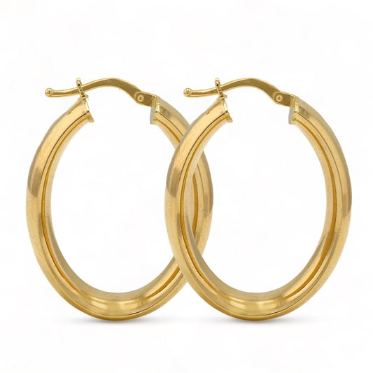 10k yellow gold oval hoops earrings Italian handcrafted-227047
