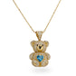 14k yellow gold set blue large teddy bear pendant