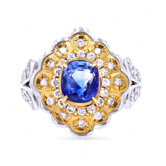 18K YG/PT900 1.63 CT Sapphire Center natural diamonds Ring-GMR-32672
