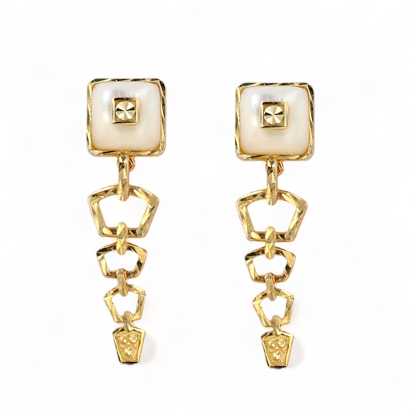 14K Yellow gold Picassa dangling mother pearl studs earrings-12849