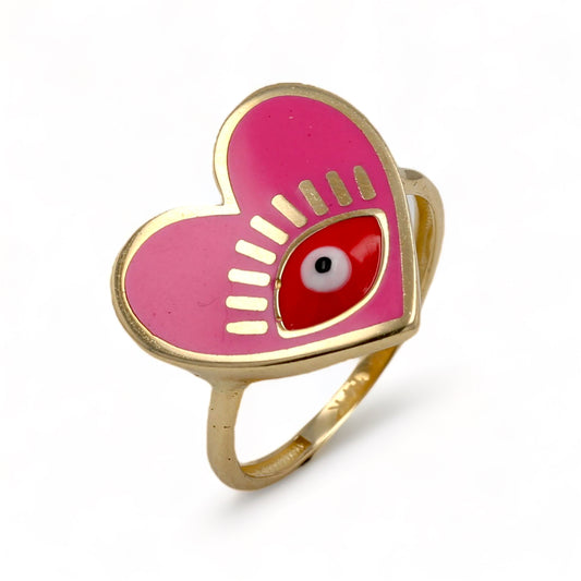 14K Yellow gold pink eye heart ring-227079