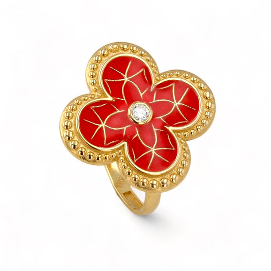 14K Yellow gold constellation red clover diamond ring-52828
