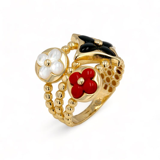 14K Yellow gold multi color clover ring-226728
