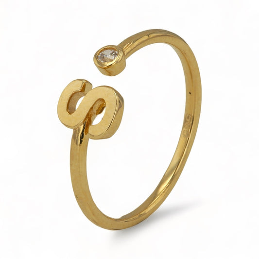 14K Yellow Gold Letter S Ring - 1026