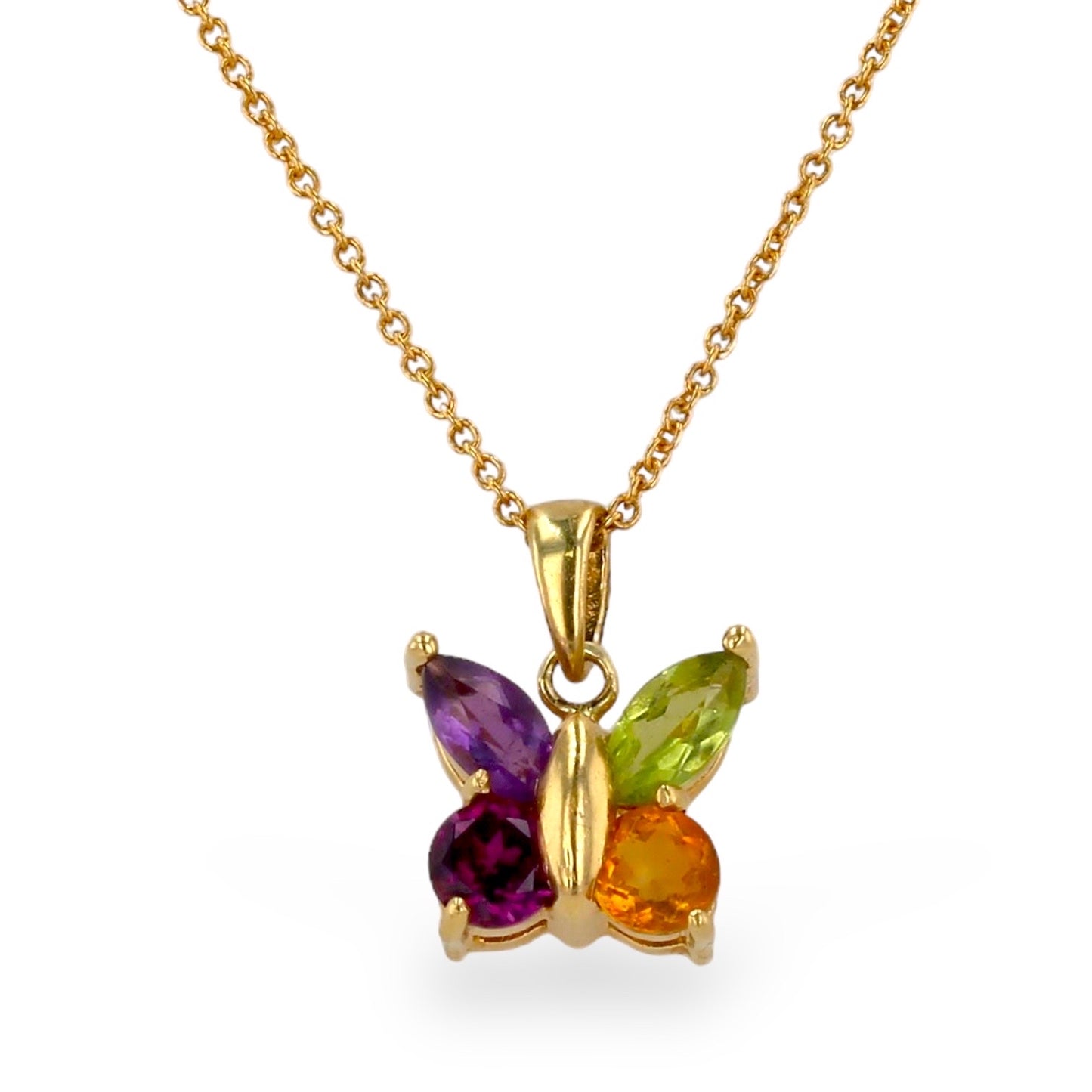 14k set chain with color tourmaline butterfly