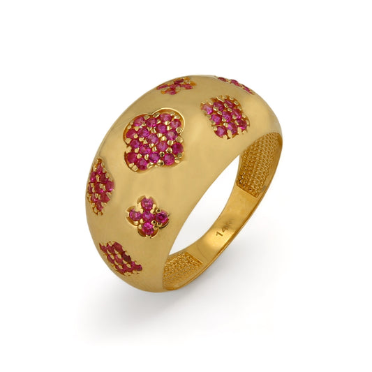 14K Yellow gold dome red clovers ring-227241