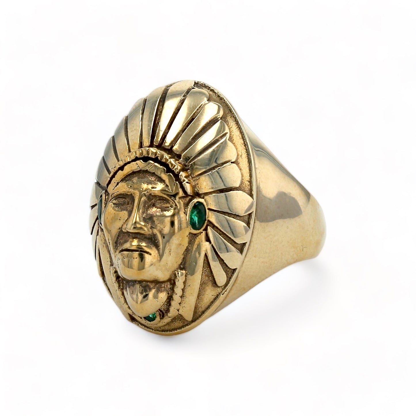 10K yellow gold oval Indian green stone accent ring-206885