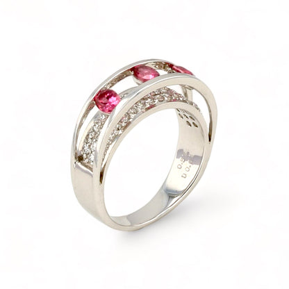 Platinum floating bypass pink tourmaline and diamonds ring-10437