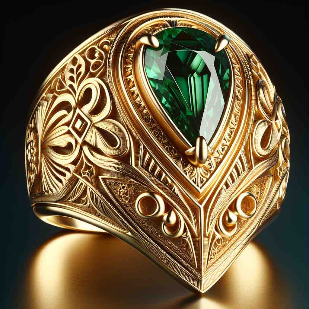 Pear emerald gold  rings