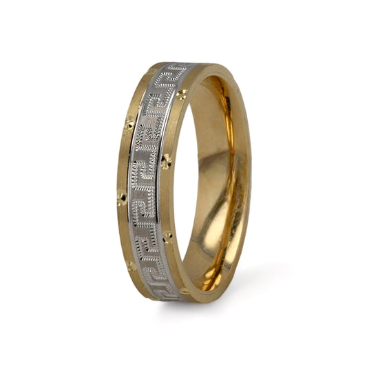 14K Yellow gold 6mm greek two tones band ring-227161