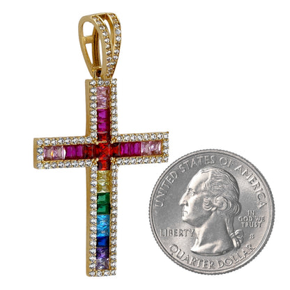 14k yellow gold rainbow cross-224978