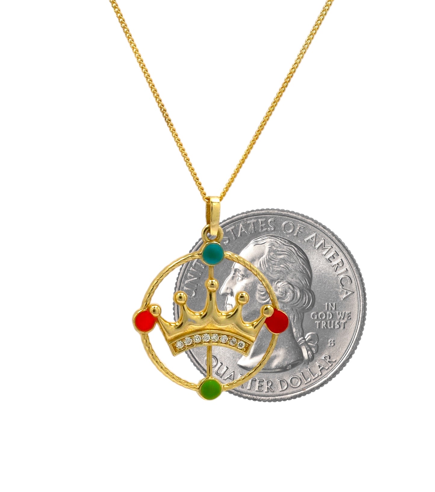 10k Yellow gold crown pendant necklace-01