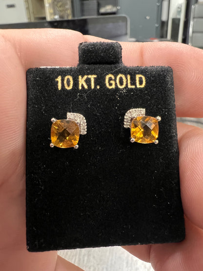 10k white gold citrine diamond’s studs earrings-10473