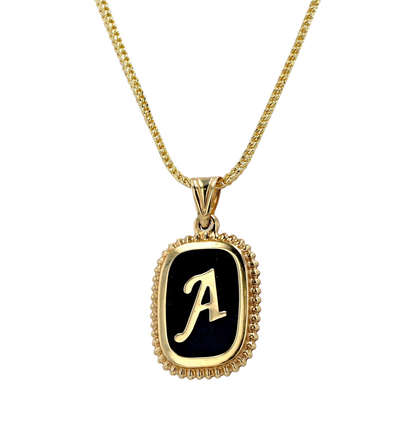Yellow gold 14k  necklace initial A onyx base