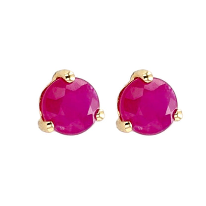 14K Yellow gold 5mm red ruby studs earrings-10178