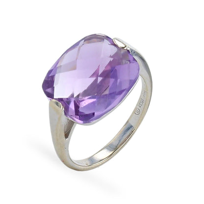 White 14k gold faceted amethyst ring