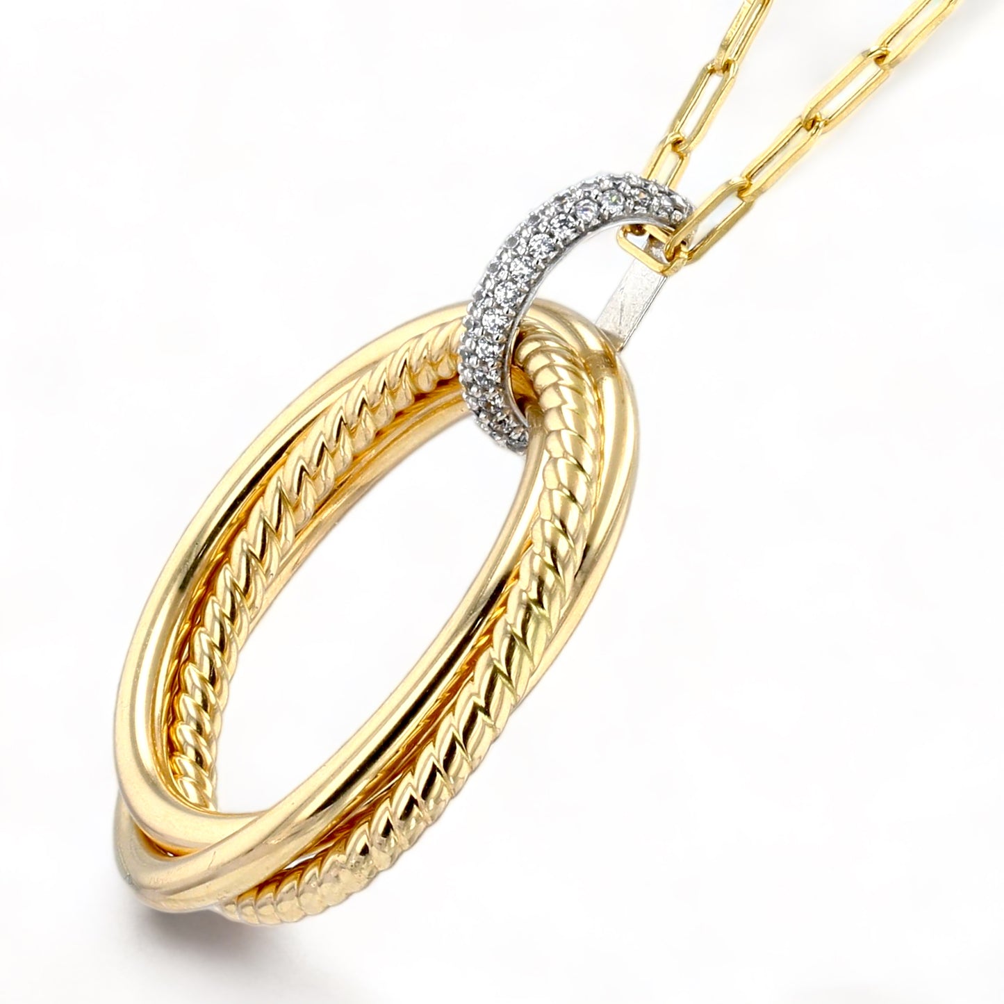 14K Yellow gold paper clip circle life Necklace-8000