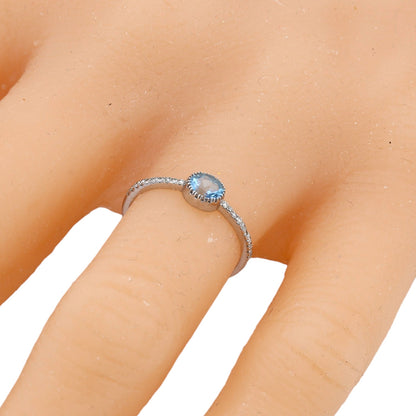 10K white gold oval natural aquamarine with diamonds ring-31911