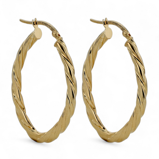 14K Yellow gold Twisted oval hoops-12104