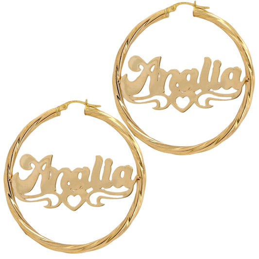 14K Yellow gold custom name hoops earrings-407482