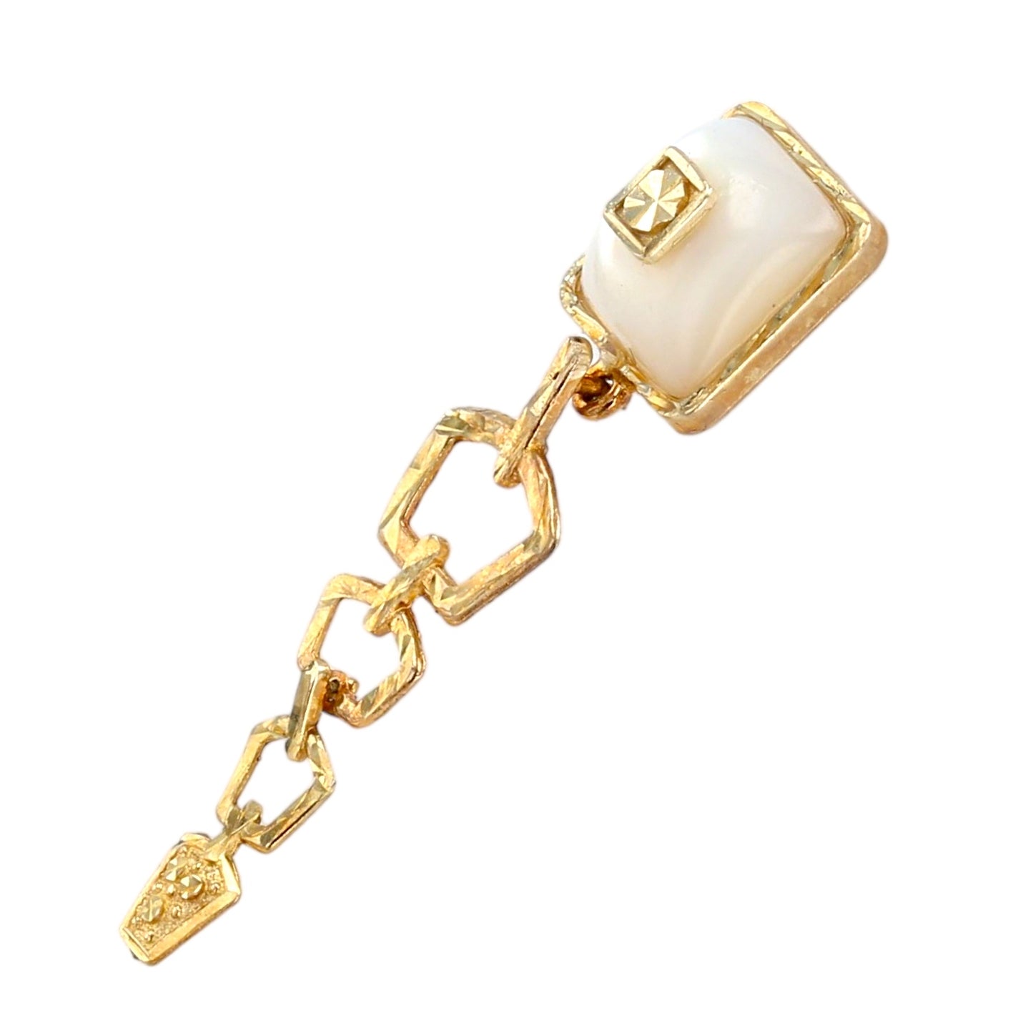 14K Yellow gold Picassa dangling mother pearl studs earrings-12849