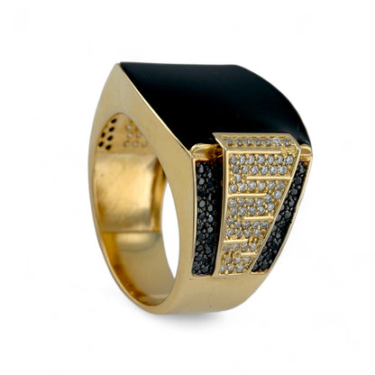 14K Yellow gold greek black enamel and black diamond band-228022