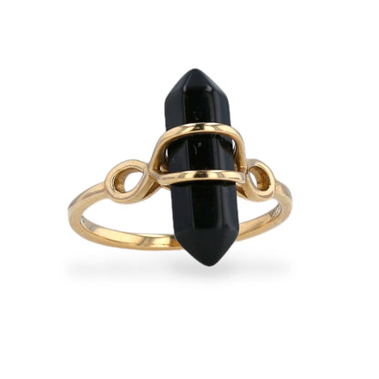 Yellow 10k gold deco onyx ring -227760