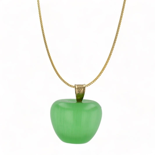 10K Yellow gold green Apple necklace-4536